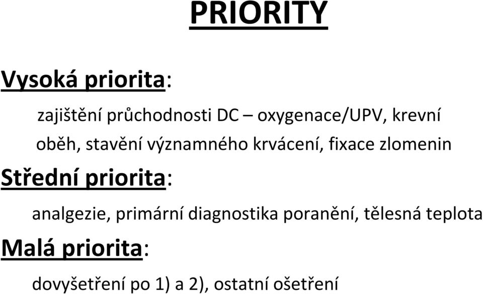 zlomenin Střední priorita: analgezie, primární diagnostika