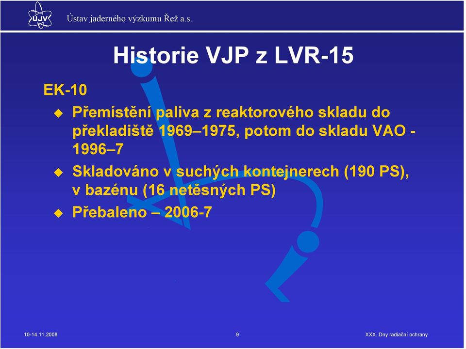 skladu VAO - 1996 7 Skladováno v suchých kontejnerech