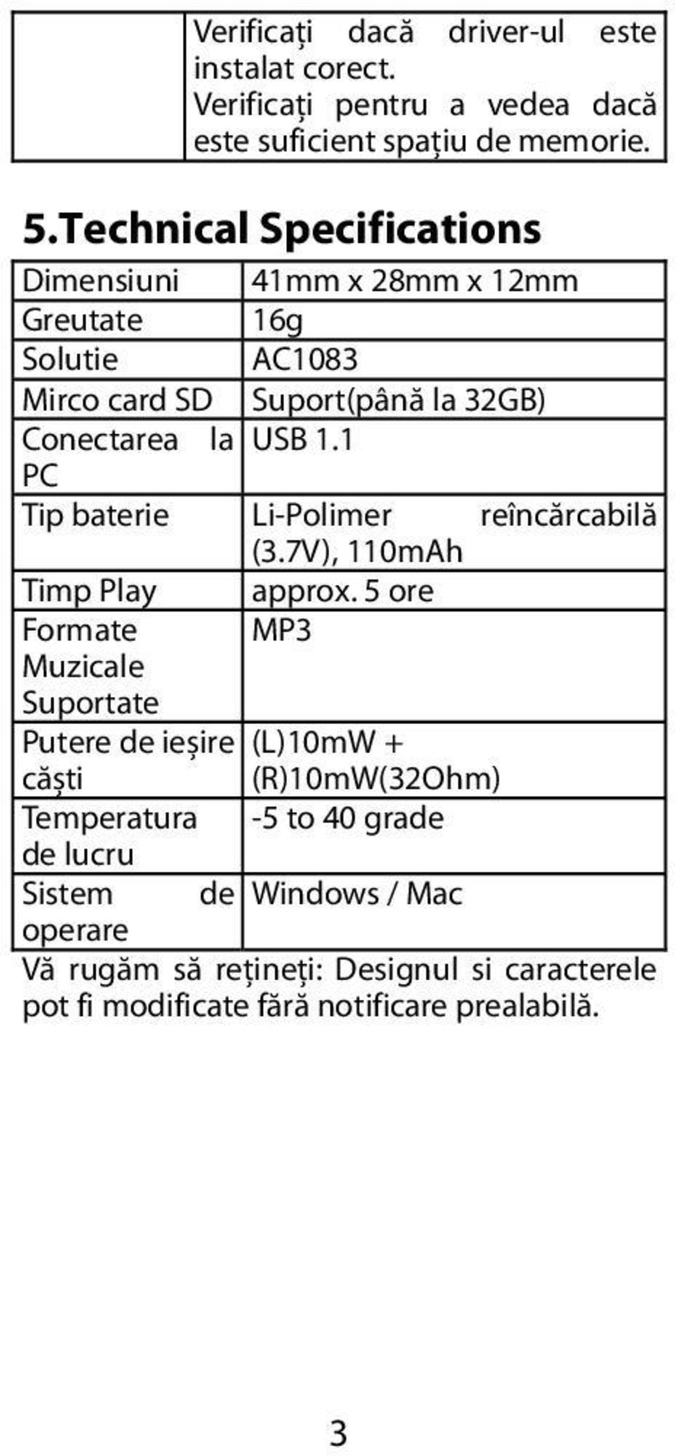 1 PC Tip baterie Li-Polimer reîncărcabilă (3.7V), 110mAh Timp Play approx.