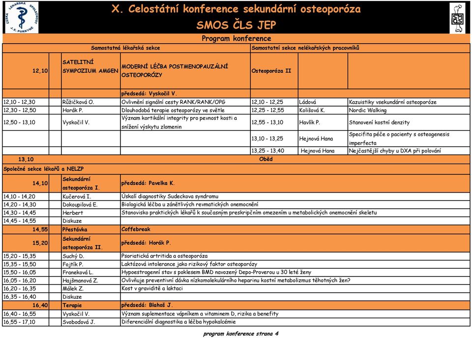 Dlouhodobá terapie osteoporózy ve světle 12,25-12,55 Kolišová K. Nordic Walking 12,50-13,10 Vyskočil V. Význam kortikální integrity pro pevnost kosti a snížení výskytu zlomenin 12,55-13,10 Havlík P.