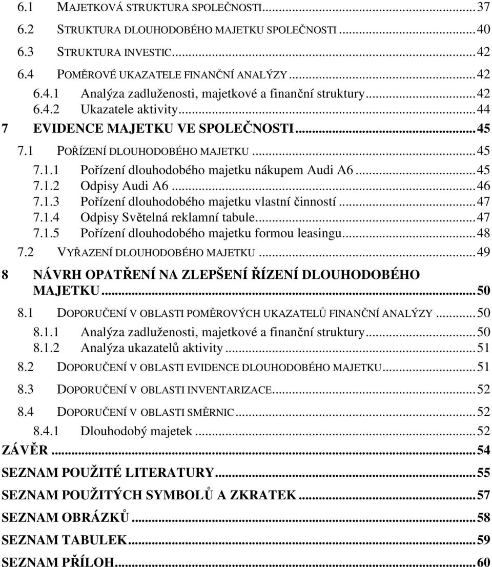 .. 46 7.1.3 Pořízení dlouhodobého majetku vlastní činností... 47 7.1.4 Odpisy Světelná reklamní tabule... 47 7.1.5 Pořízení dlouhodobého majetku formou leasingu... 48 7.