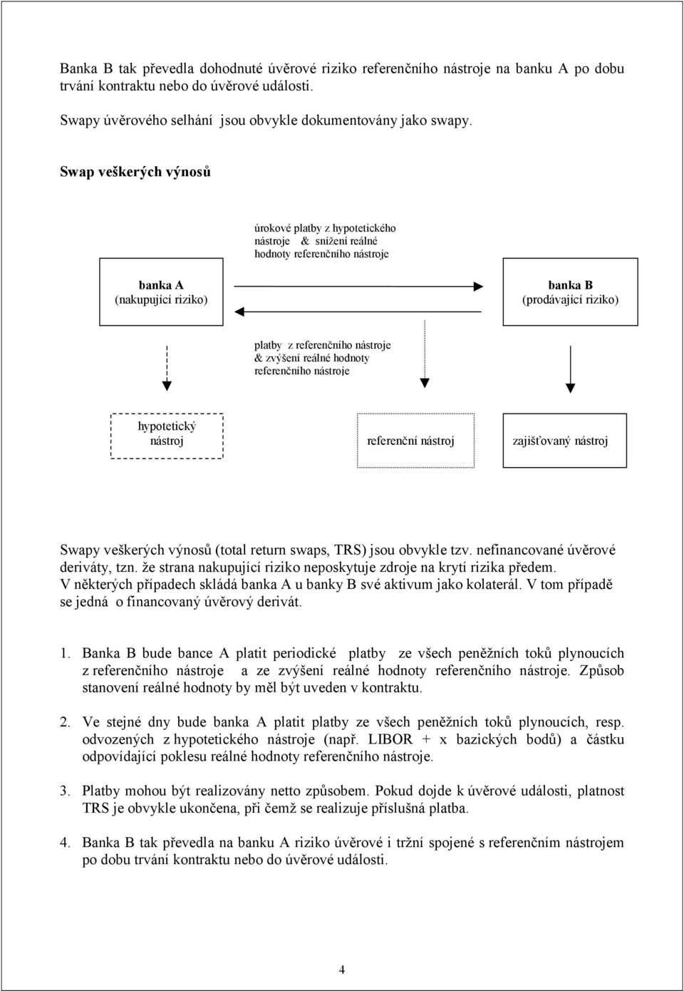 zvýšení reálné hodnoty referenčního nástroje hypotetický nástroj referenční nástroj zajišťovaný nástroj Swapy veškerých výnosů (total return swaps, TRS) jsou obvykle tzv.