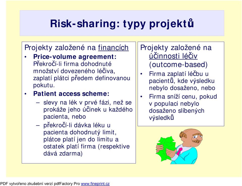 Patient access scheme: slevy na lék v prvé fázi, než se prokáže jeho účinek u každého pacienta, nebo překročí-li dávka léku u pacienta dohodnutý