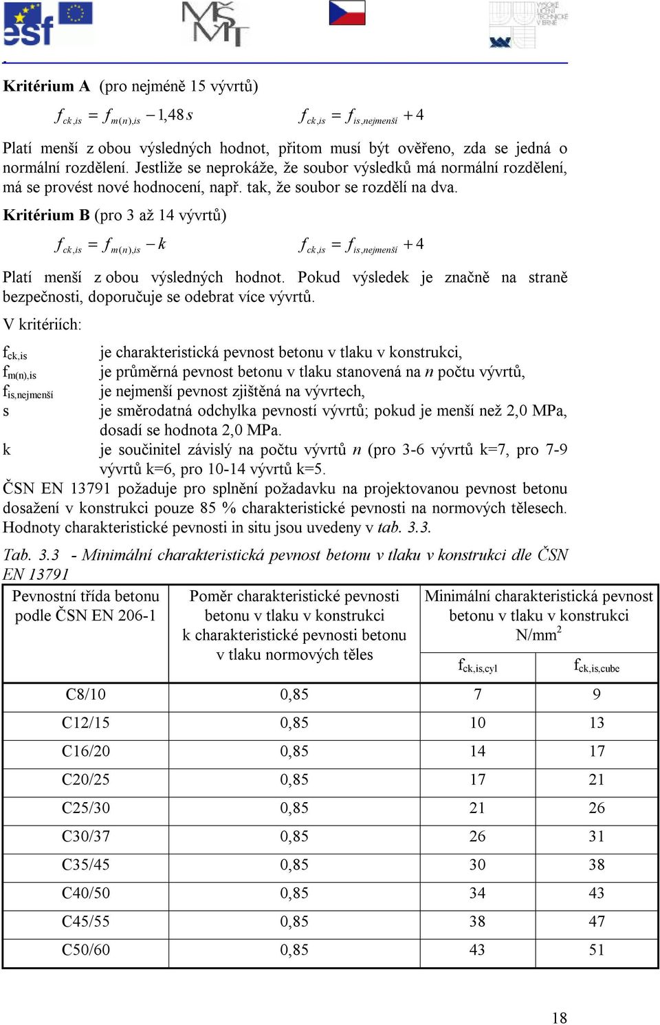 Kritériu B (pro 3 až 14 vývrtů) ck, is = ( n), is k ck, is = is, nejenší + 4 Platí enší z obou výsledných hodnot. Pokud výsledek je značně na straně bezpečnosti, doporučuje se odebrat více vývrtů.