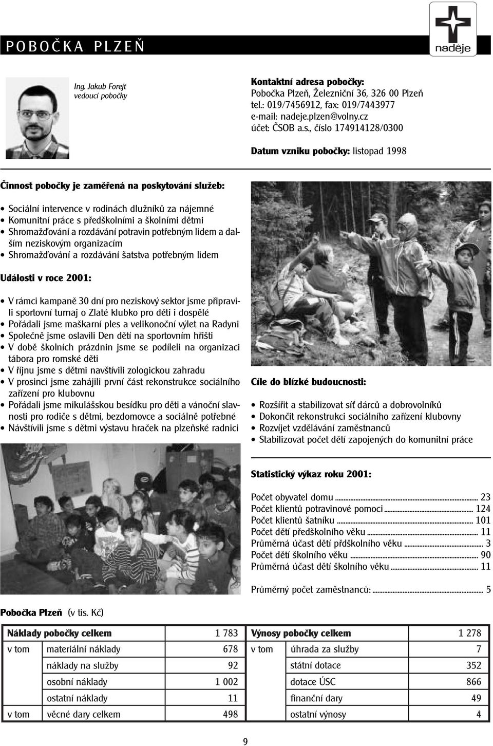 , èíslo 174914128/0300 Datum vzniku poboèky: listopad 1998 Èinnost poboèky je zamìøená na poskytování služeb: Sociální intervence v rodinách dlužníkù za nájemné Komunitní práce s pøedškolními a