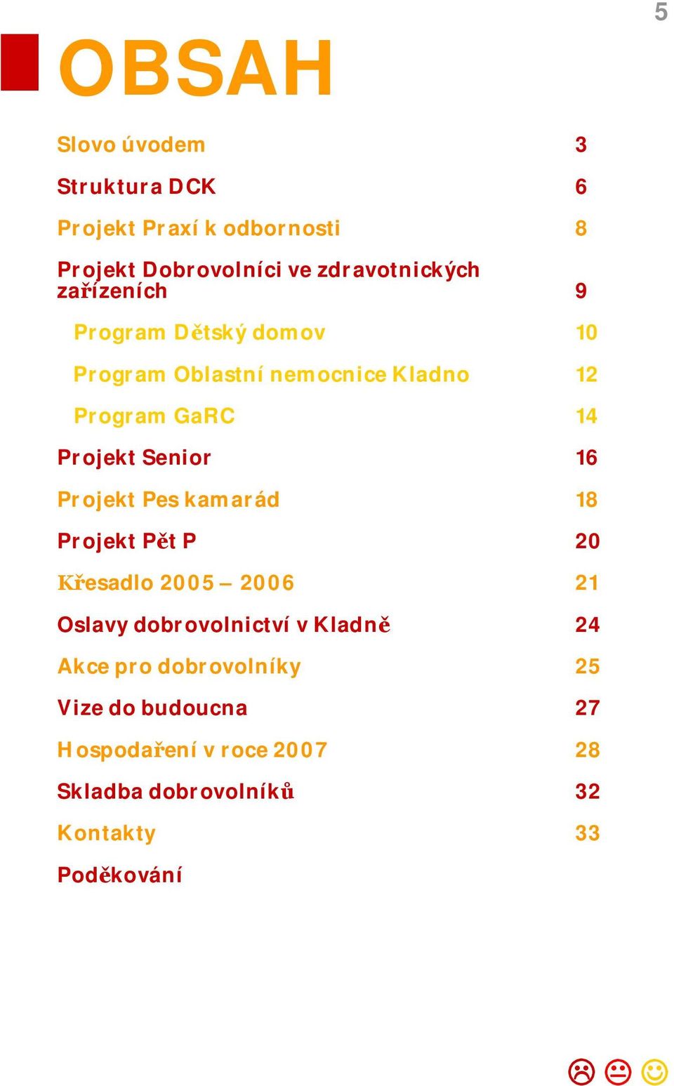 Projekt Pes kamarád 18 Projekt Pět P 20 Křesadlo 2005 2006 21 Oslavy dobrovolnictví v Kladně 24 Akce pro