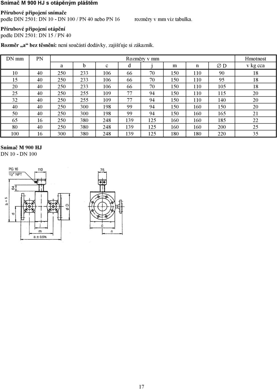 DN mm PN Rozměry v mm Hmotnost a b c d j m n D v kg cca 10 40 250 233 106 66 70 150 110 90 18 15 40 250 233 106 66 70 150 110 95 18 20 40 250 233 106 66 70 150 110 105 18 25 40 250 255