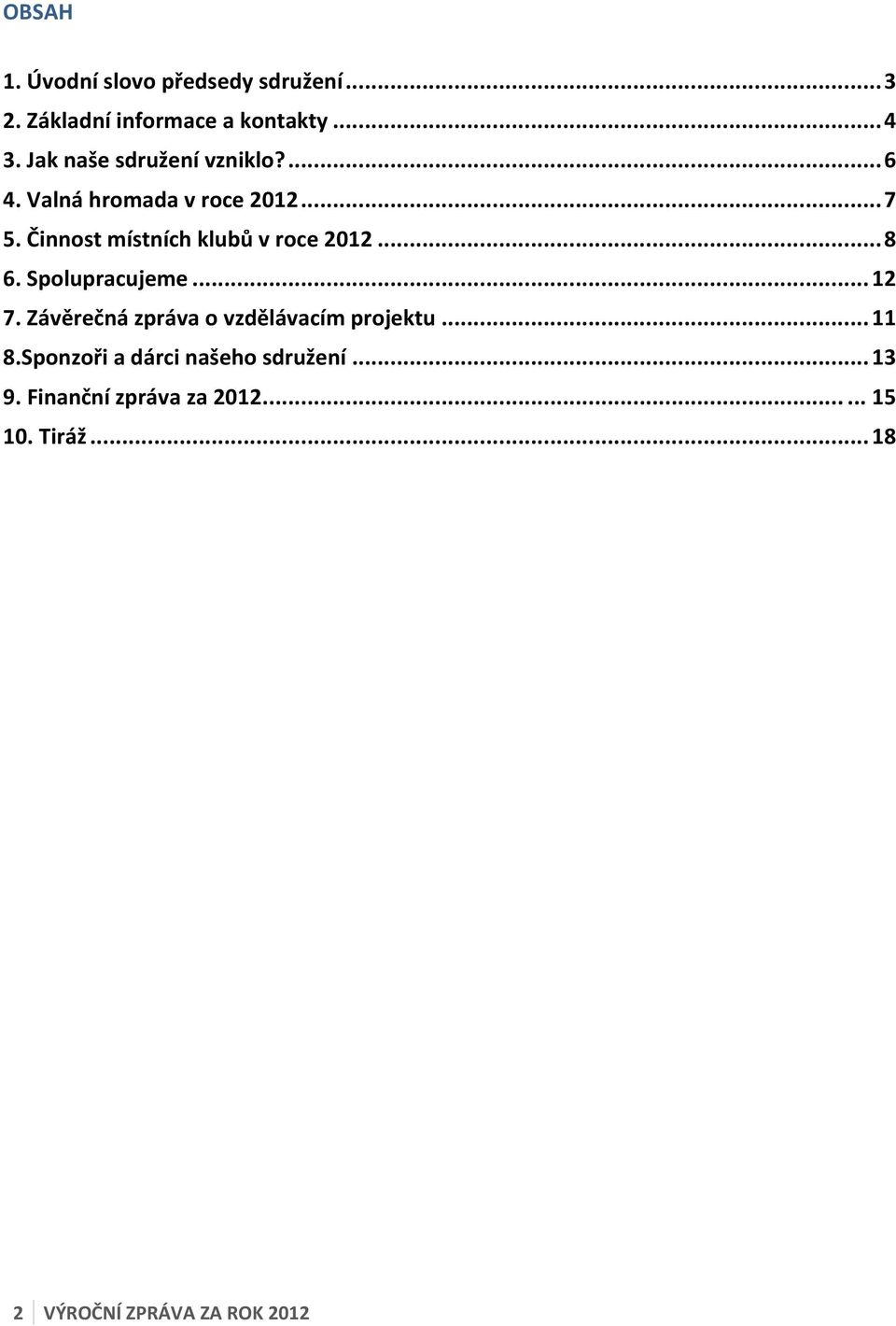 Činnost místních klubů v roce 2012... 8 6. Spolupracujeme... 12 7.