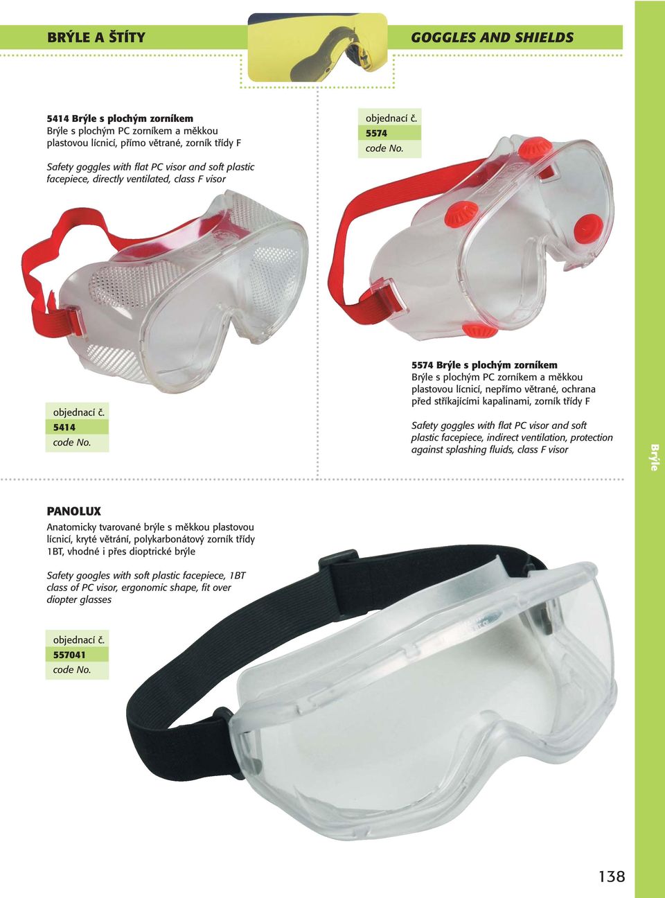 zorník třídy F Safety goggles with flat PC visor and soft plastic facepiece, indirect ventilation, protection against splashing fluids, class F visor Brýle PANOLUX Anatomicky tvarované brýle s měkkou