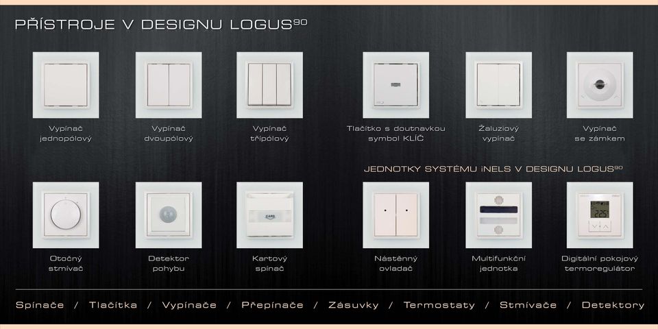 SYSTÉMU inels V DESIGNU LOGUS 90 Otočný Detektor Kartový Nástenný Multifunkční Digitální pokojový stmívač pohybu