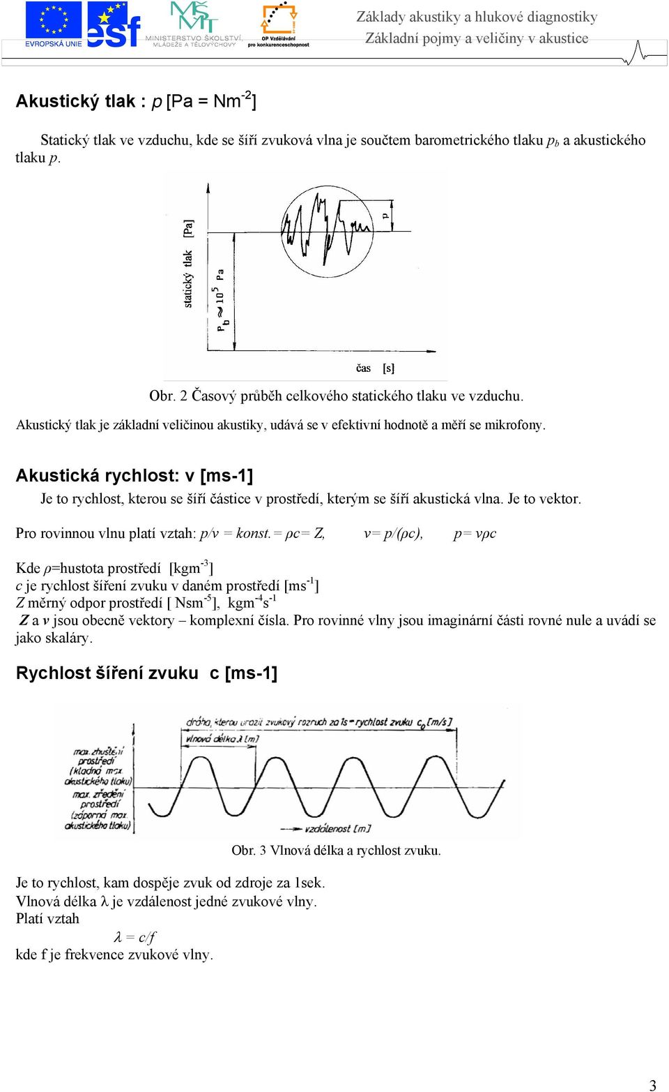 Akustická rychlost: v [ms-1] Je to rychlost, kterou se šíří částice v prostředí, kterým se šíří akustická vlna. Je to vektor. Pro rovinnou vlnu platí vztah: p/v = konst.