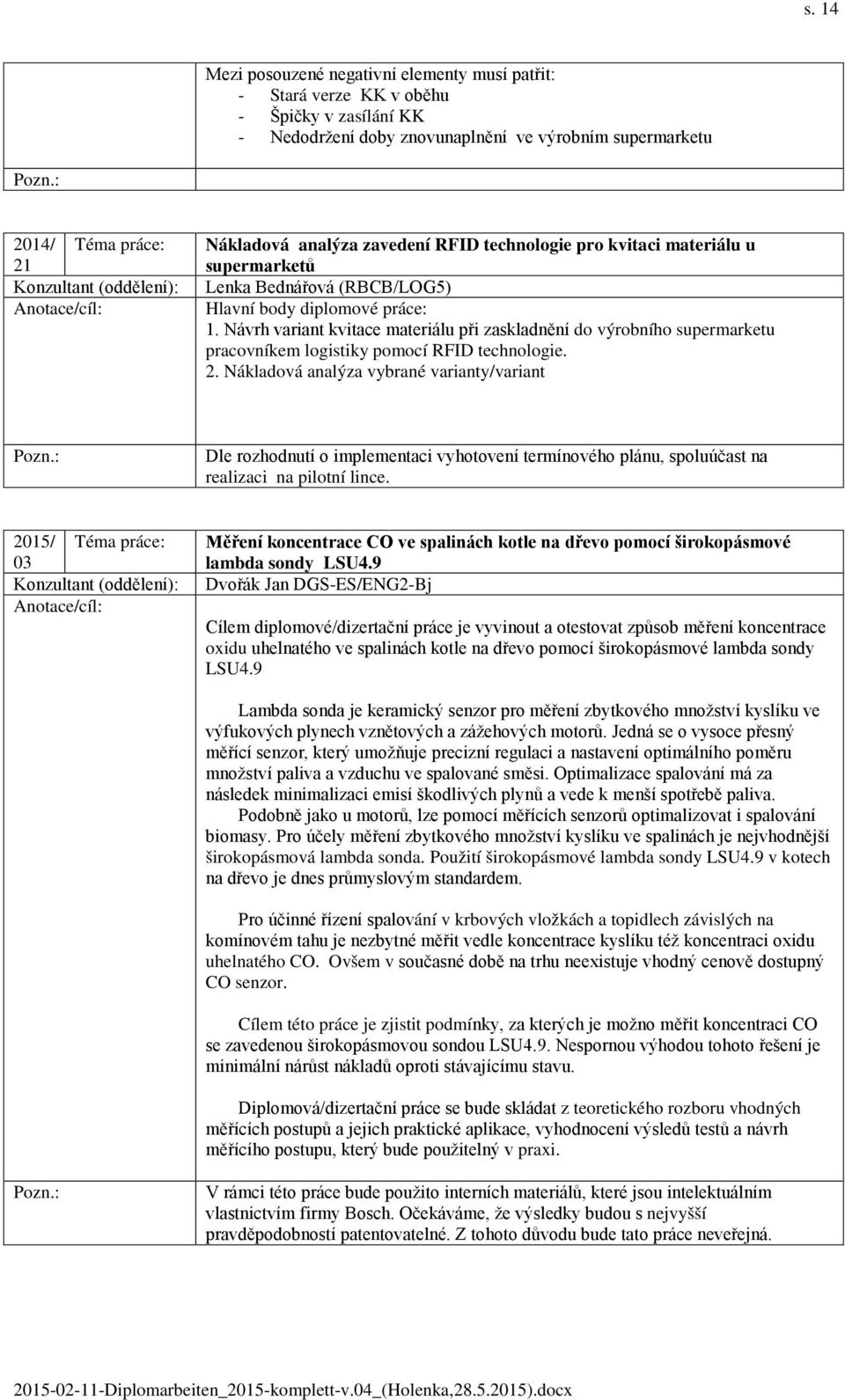 2. Nákladová analýza vybrané varianty/variant Dle rozhodnutí o implementaci vyhotovení termínového plánu, spoluúčast na realizaci na pilotní lince.