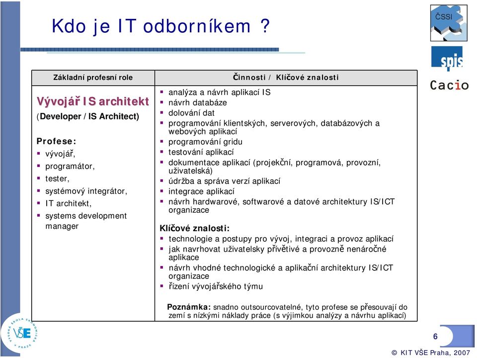 znalosti analýza a návrh aplikací IS návrh databáze dolování dat programování klientských, serverových, databázových a webových aplikací programování gridu testování aplikací dokumentace aplikací