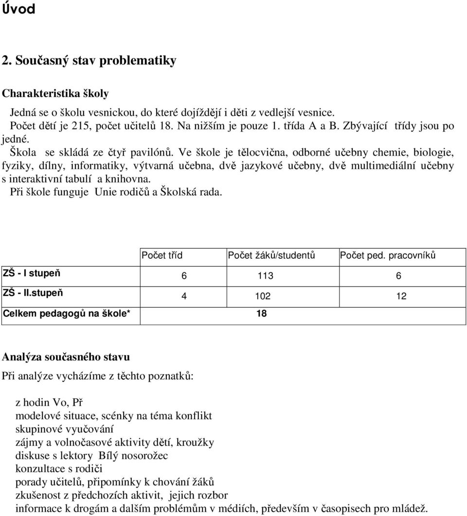 Ve škole je tělocvična, odborné učebny chemie, biologie, fyziky, dílny, informatiky, výtvarná učebna, dvě jazykové učebny, dvě multimediální učebny s interaktivní tabulí a knihovna.