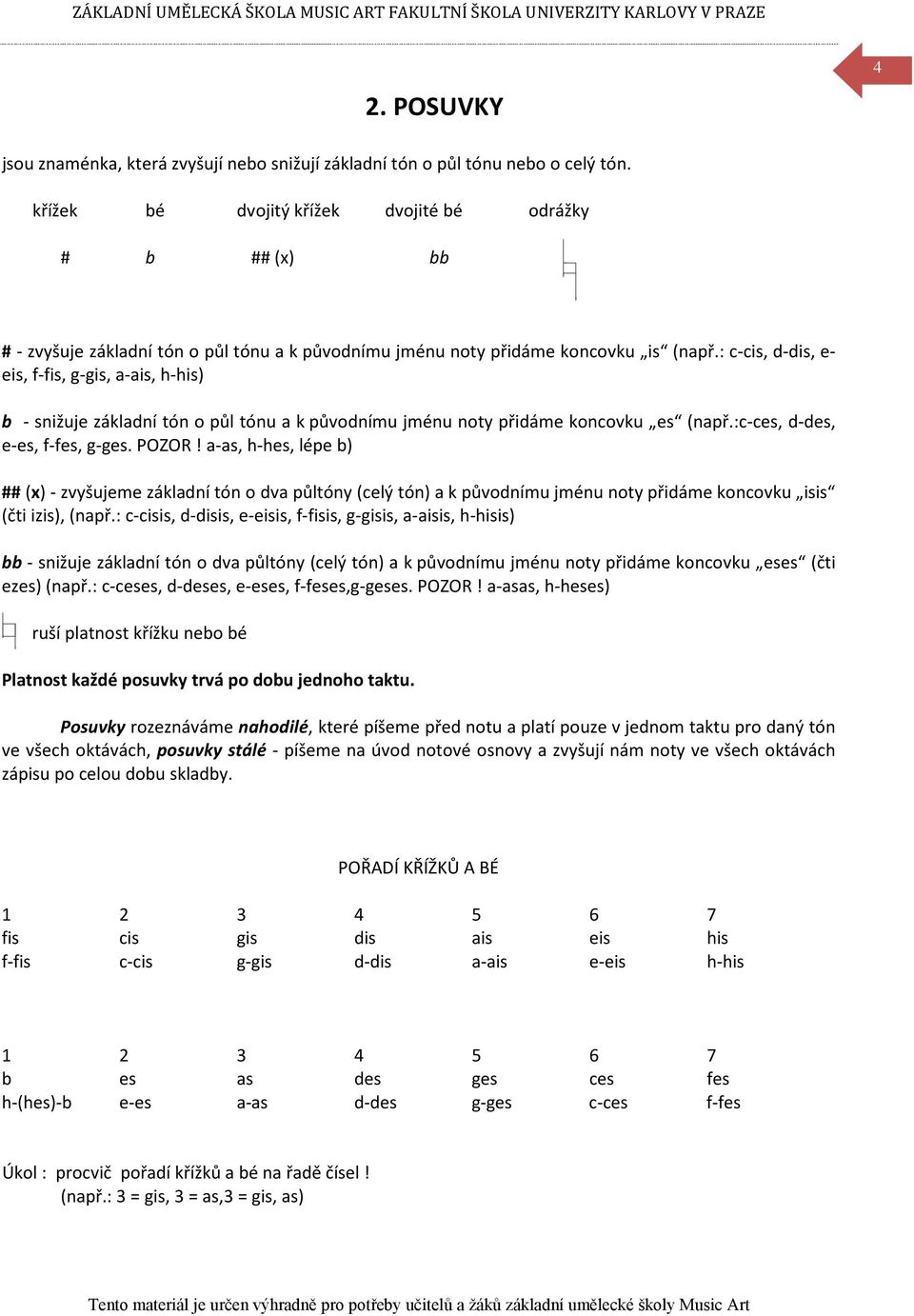 : c-cis, d-dis, e- eis, f-fis, g-gis, a-ais, h-his) b - snižuje základní tón o půl tónu a k původnímu jménu noty přidáme koncovku es (např.:c-ces, d-des, e-es, f-fes, g-ges. POZOR!