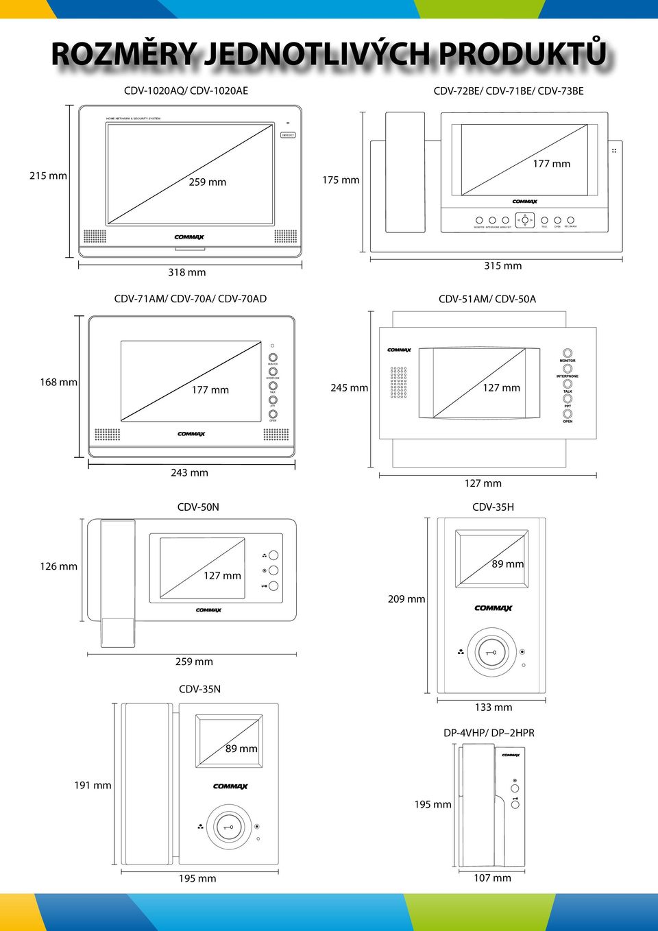 /IMAGE 318 mm 315 mm CDV-71AM/ CDV-70A/ CDV-70AD CDV-51AM/ CDV-50A MONITOR 168 mm 177 mm INTERPHONE TALK 245 mm