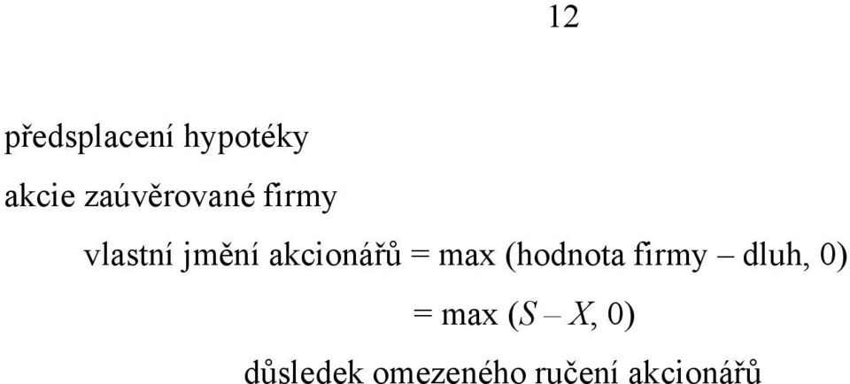 akcionářů = max (hodnota firmy dluh,