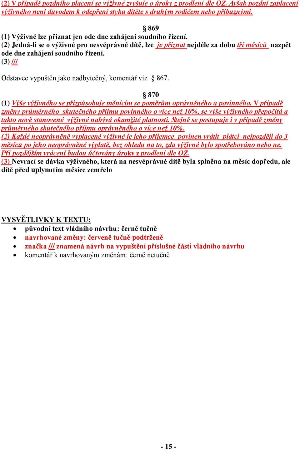 (3) /// Odstavec vypuštěn jako nadbytečný, komentář viz 867. 870 (1) Výše výživného se přizpůsobuje měnícím se poměrům oprávněného a povinného.