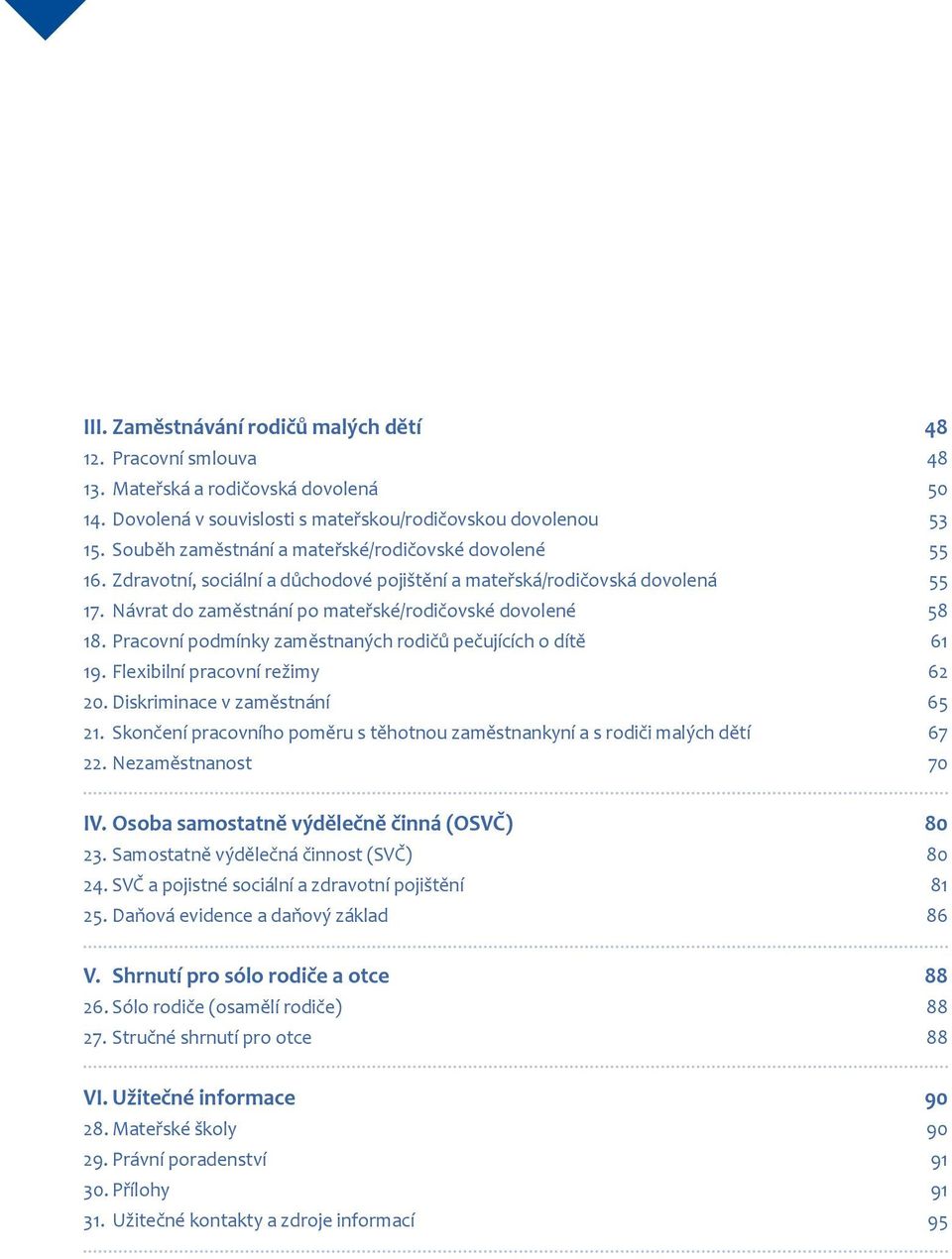 Pracovní podmínky zaměstnaných rodičů pečujících o dítě 61 19. Flexibilní pracovní režimy 62 20. Diskriminace v zaměstnání 65 21.