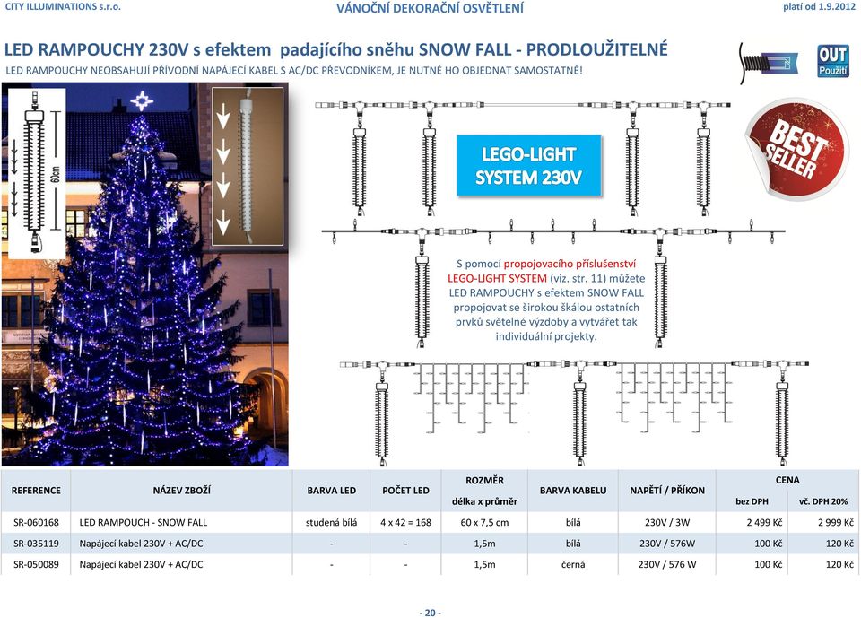 11) můžete LED RAMPOUCHY s efektem SNOW FALL propojovat se širokou škálou ostatních prvků světelné výzdoby a vytvářet tak individuální projekty.