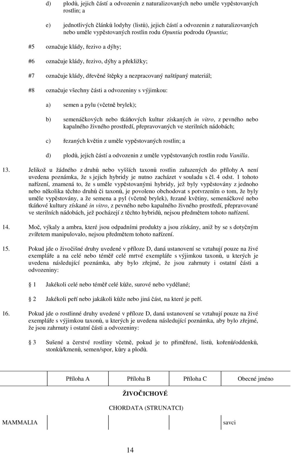 všechny části a odvozeniny s výjimkou: a) semen a pylu (včetně brylek); b) semenáčkových nebo tkáňových kultur získaných in vitro, z pevného nebo kapalného živného prostředí, přepravovaných ve