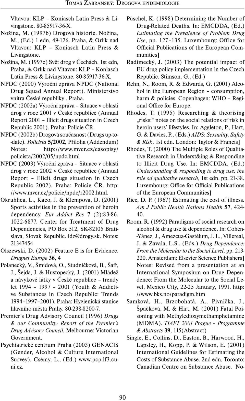 NPDC (2000) Výroční zpráva NPDC (National Drug Squad Annual Report). Ministerstvo vnitra České republiky. Praha.