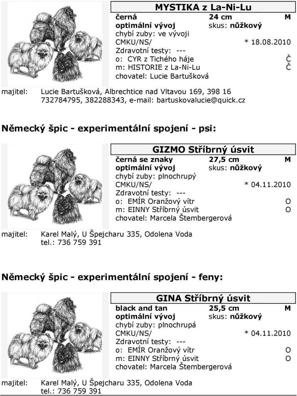 bartuskovalucie@quick.cz Německý špic - experimentální spojení - psi: GIZO Stříbrný úsvit černá se znaky 27,5 cm optimální vývoj chybí zuby: CKU/NS/ * 04.11.