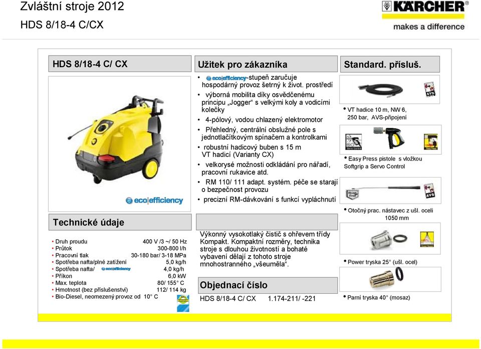 prostředí výborná mobilita díky osvědčenému principu Jogger s velkými koly a vodicími kolečky 4-pólový, vodou chlazený elektromotor Přehledný, centrální obslužné pole s jednotlačítkovým spínačem a