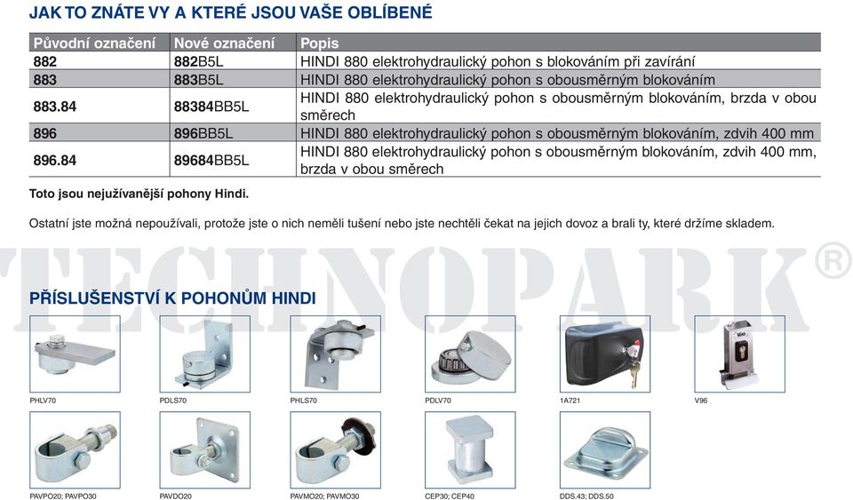 84 89684BB5L HINDI 880 elektrohydraulický pohon s obousměrným, zdvih 400 mm, brzda v obou směrech Toto jsou nejužívanější pohony Hindi.