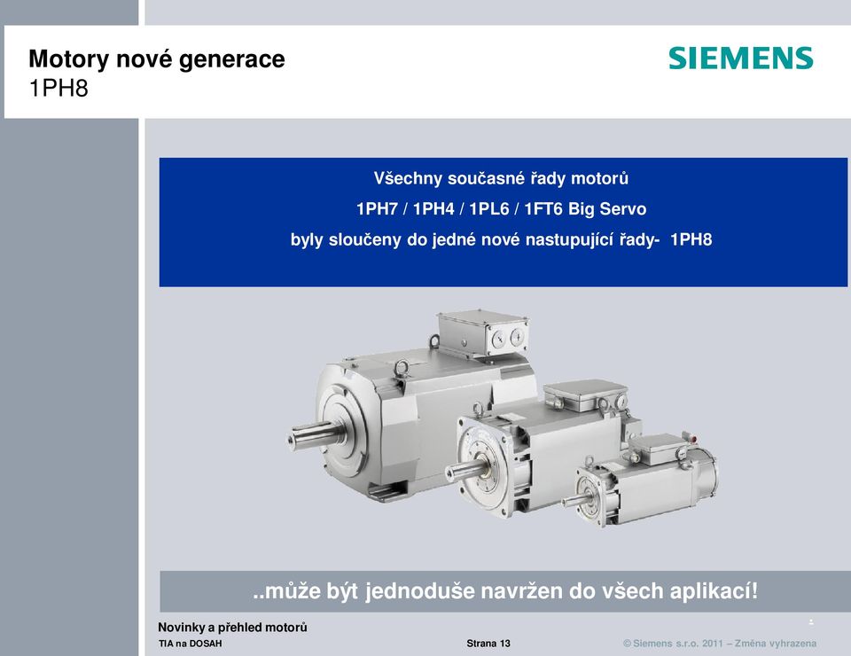 nastupující řady- 1PH8 může být jednoduše navržen do všech