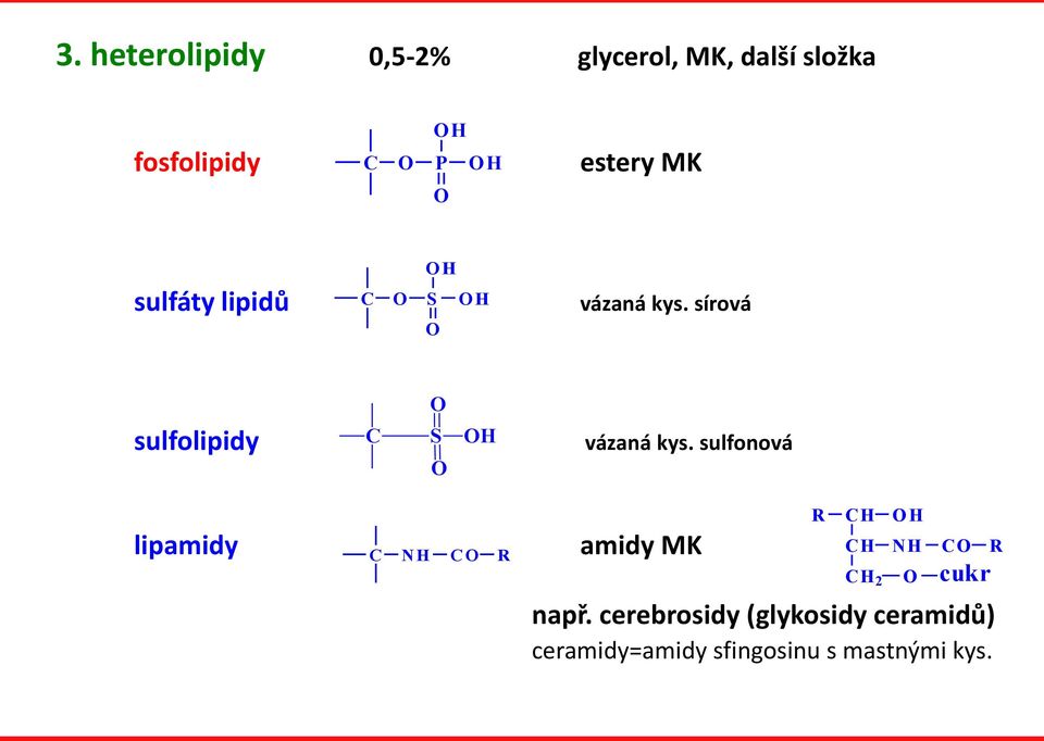 sírová sulfolipidy C S H vázaná kys.
