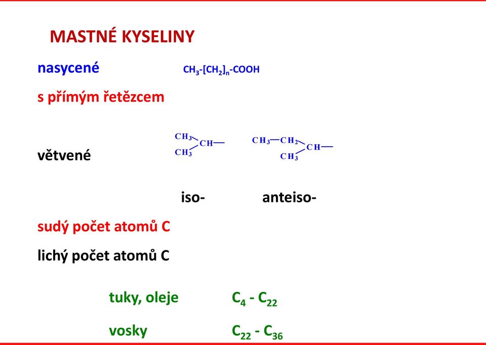 CH 3 C H3 sudý počet atomů C lichý počet atomů C