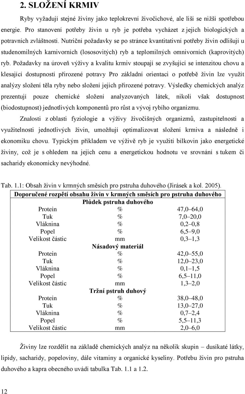 Nutriční požadavky se po stránce kvantitativní potřeby živin odlišují u studenomilných karnivorních (lososovitých) ryb a teplomilných omnivorních (kaprovitých) ryb.