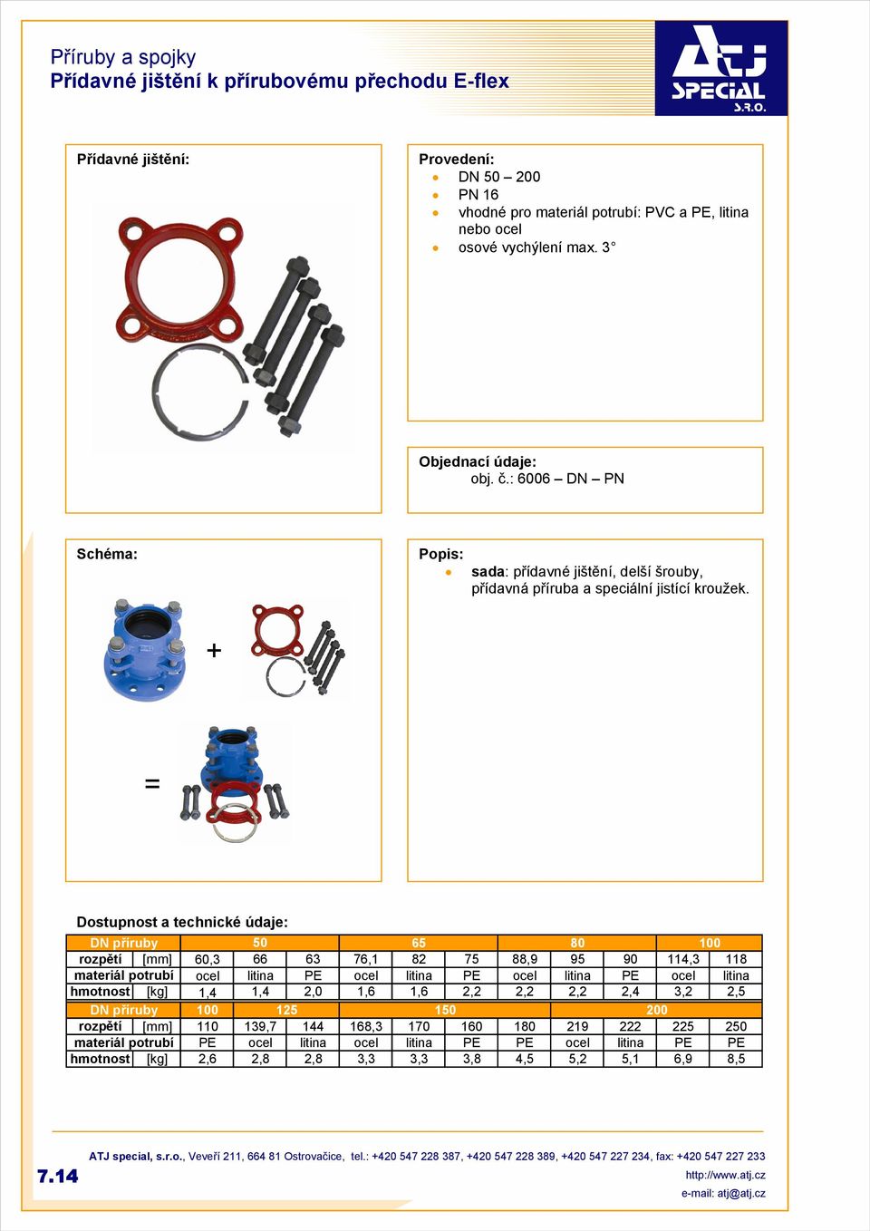 + = Dostupnost a technické údaje: příruby 50 65 80 100 rozpětí 60,3 66 63 76,1 82 75 88,9 95 90 114,3 118 materiál potrubí ocel litina PE ocel litina PE ocel litina PE ocel