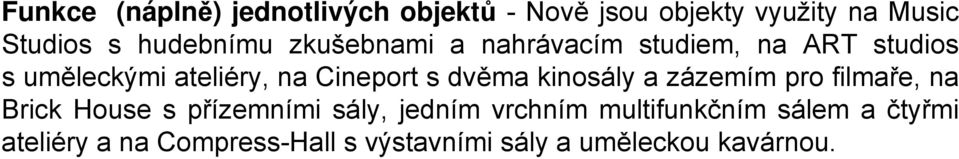 Cineport s dvěma kinosály a zázemím pro filmaře, na Brick House s přízemními sály, jedním