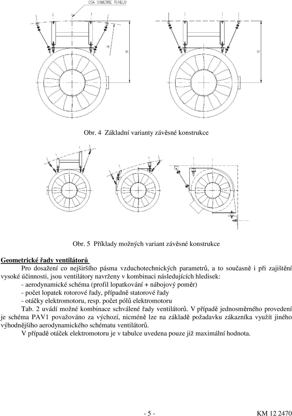 ventilátory navrženy v kombinaci následujících hledisek: - aerodynamické schéma (profil lopatkování + nábojový poměr) - počet lopatek rotorové řady, případně statorové řady - otáčky elektromotoru,