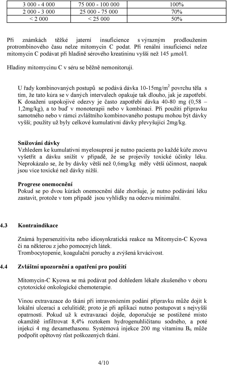 U řady kombinovaných postupů se podává dávka 10-15mg/m 2 povrchu těla s tím, že tato kúra se v daných intervalech opakuje tak dlouho, jak je zapotřebí.