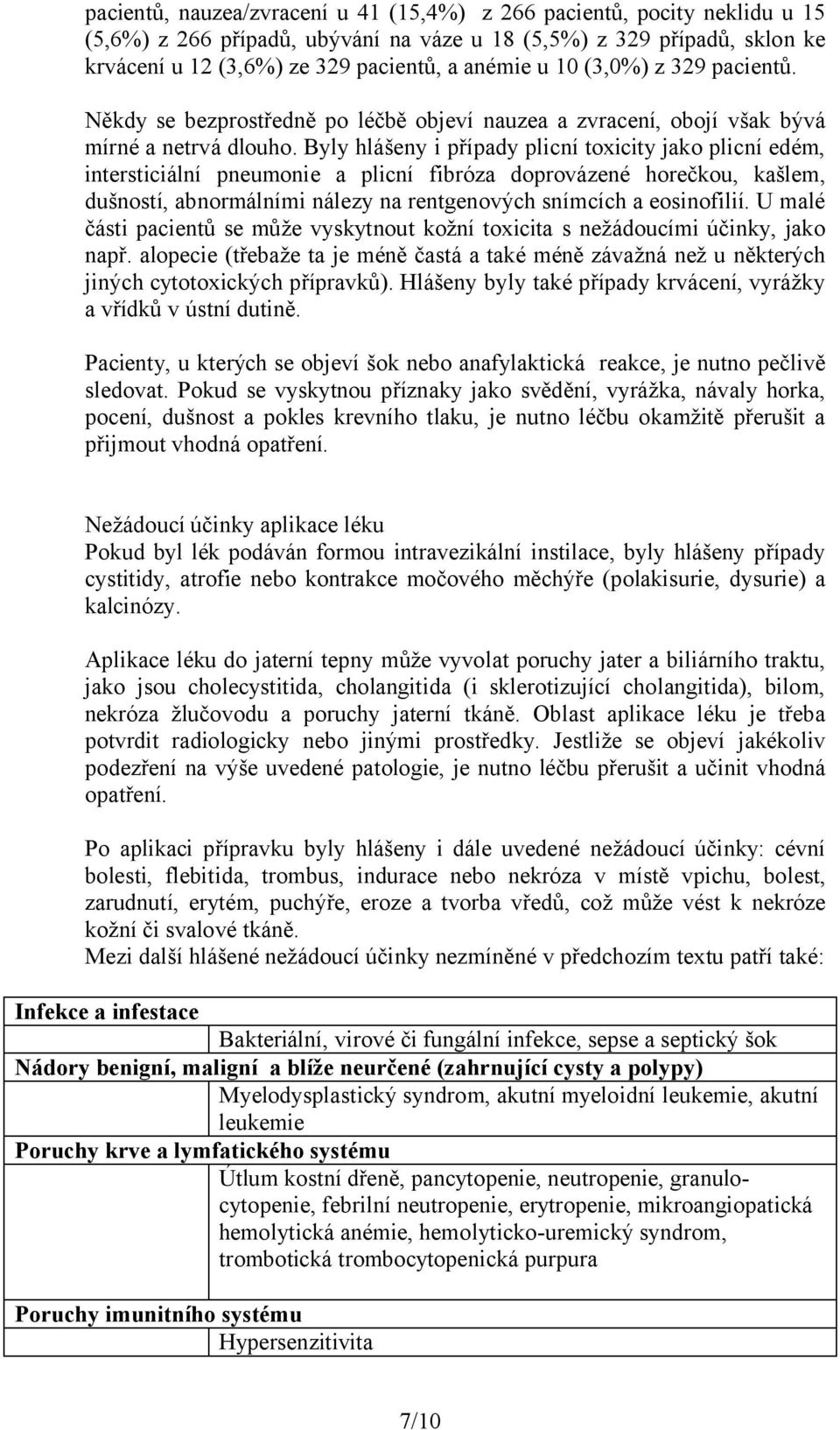 Byly hlášeny i případy plicní toxicity jako plicní edém, intersticiální pneumonie a plicní fibróza doprovázené horečkou, kašlem, dušností, abnormálními nálezy na rentgenových snímcích a eosinofilií.