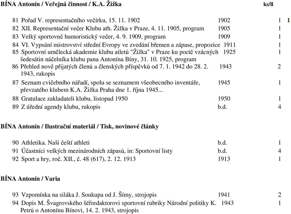 Vypsání mistrovství střední Evropy ve zvedání břemen a zápase, propozice 1911 1 85 Sportovní umělecká akademie klubu atletů "Žižka" v Praze ku poctě vzácných 1925 1 šedesátin náčelníka klubu pana