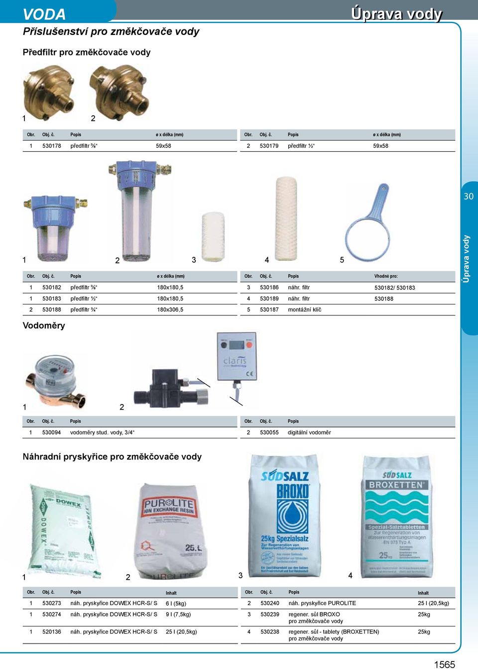 vody, 3/4 2 5055 digitální vodoměr Náhradní pryskyřice pro změkčovače vody 3 4 Obr. Obj. č. Popis Inhalt Obr. Obj. č. Popis Inhalt 1 5273 náh. pryskyřice DOWEX HCR-S/ S 6 l (5kg) 2 5240 náh.