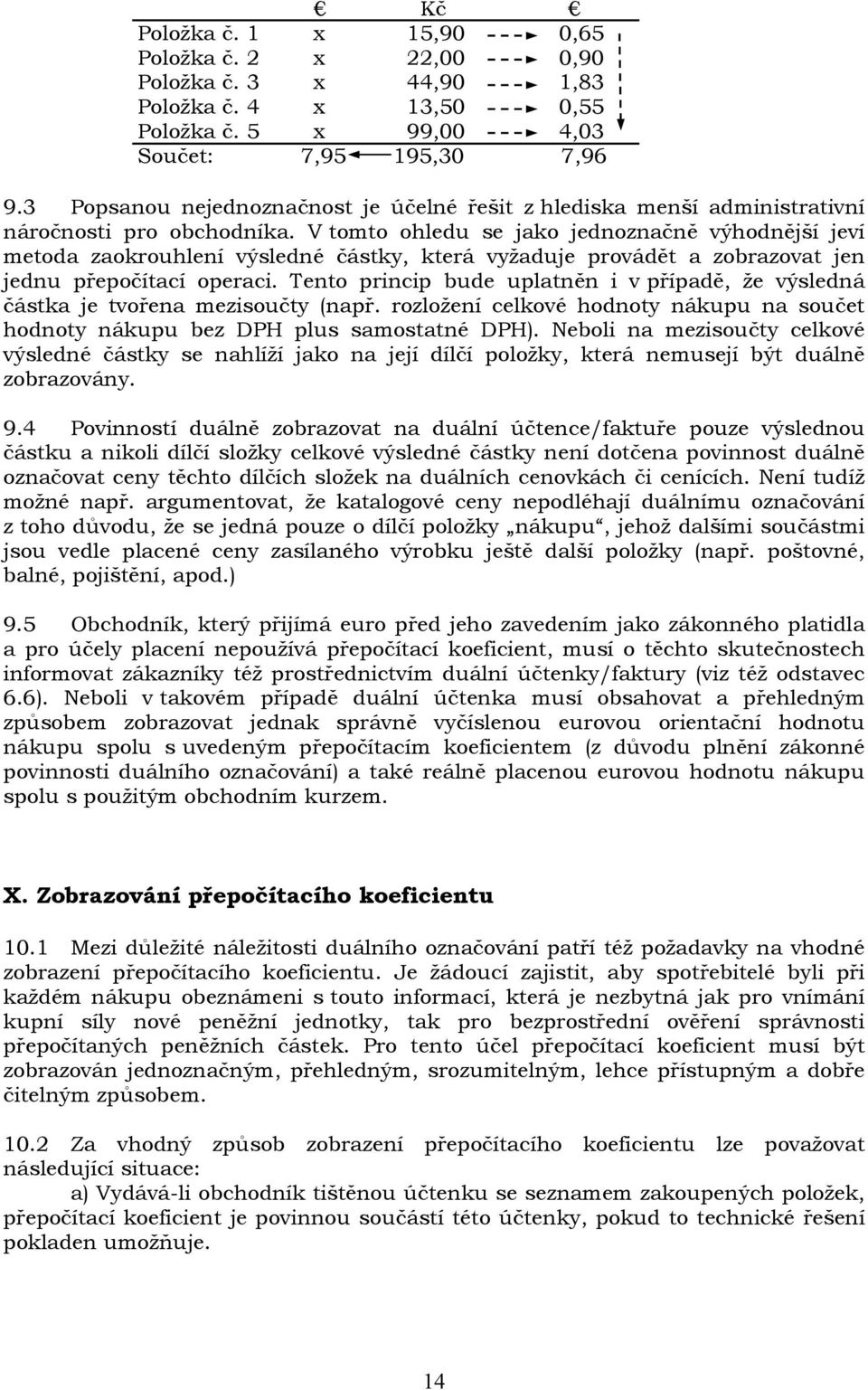 V tomto ohledu se jako jednoznačně výhodnější jeví metoda zaokrouhlení výsledné částky, která vyžaduje provádět a zobrazovat jen jednu přepočítací operaci.