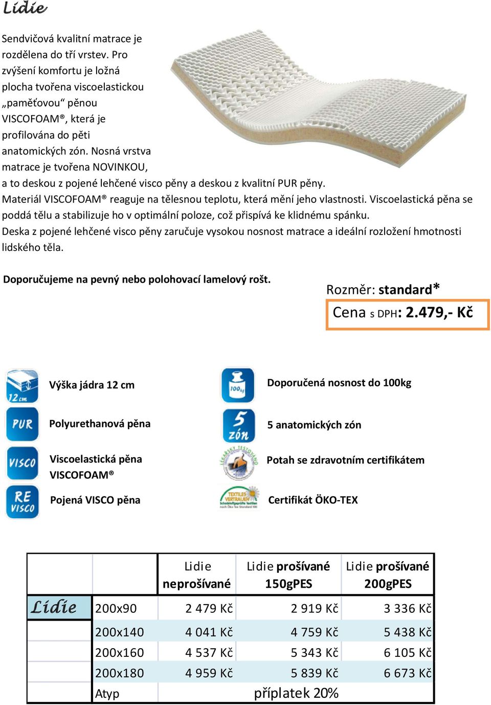 Viscoelastická pěna se poddá tělu a stabilizuje ho v optimální poloze, což přispívá ke klidnému spánku.