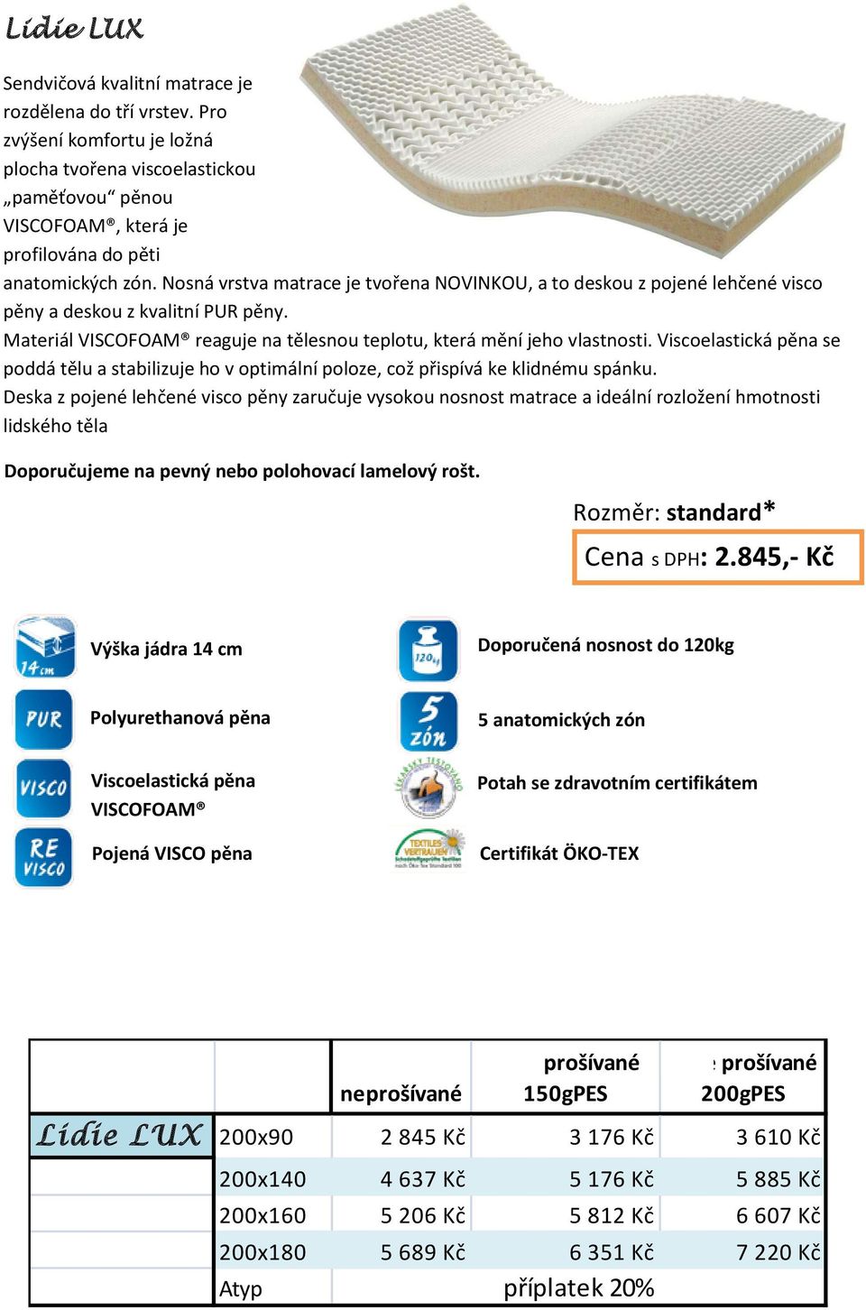 Viscoelastická pěna se poddá tělu a stabilizuje ho v optimální poloze, což přispívá ke klidnému spánku.