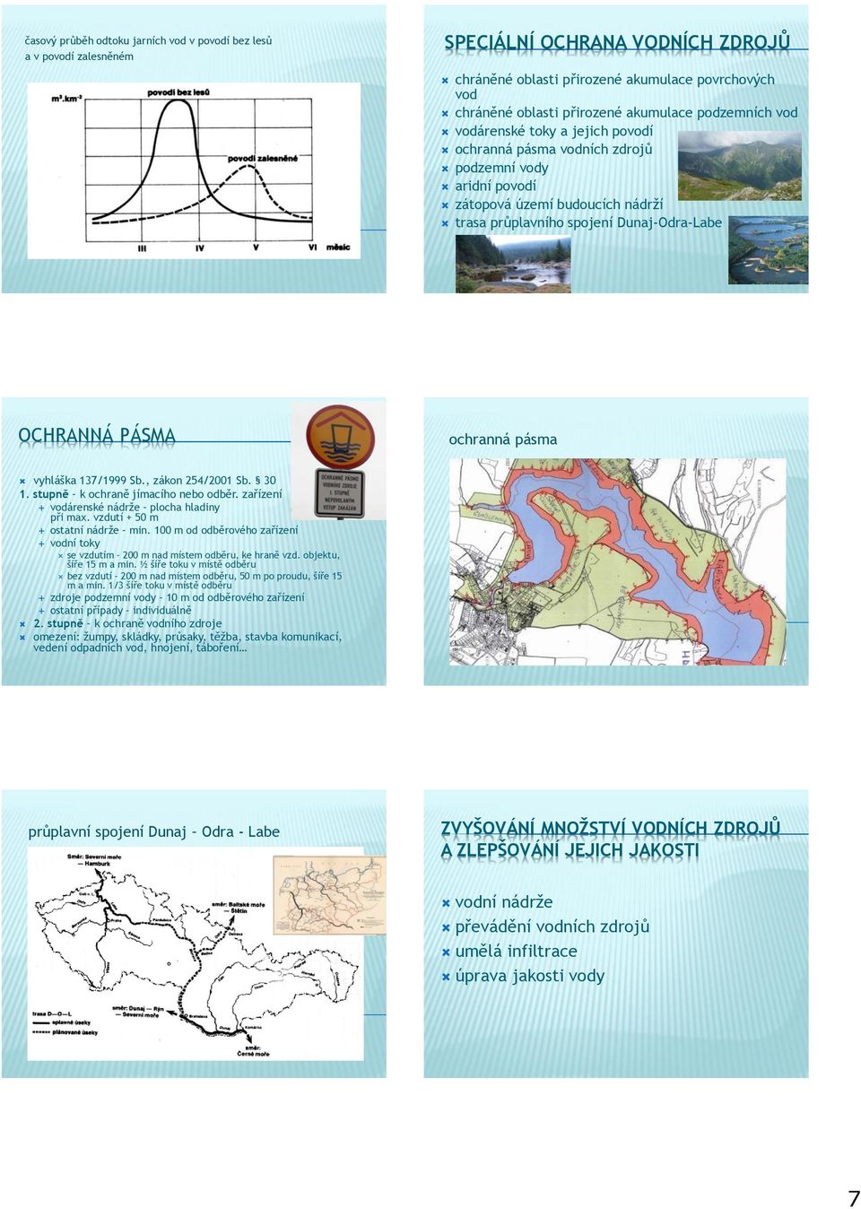 ochranná pásma vyhláška 137/1999 Sb., zákon 254/2001 Sb. 30 1. stupně k ochraně jímacího nebo odběr. zařízení vodárenské nádrže plocha hladiny při max. vzdutí + 50 m ostatní nádrže min.