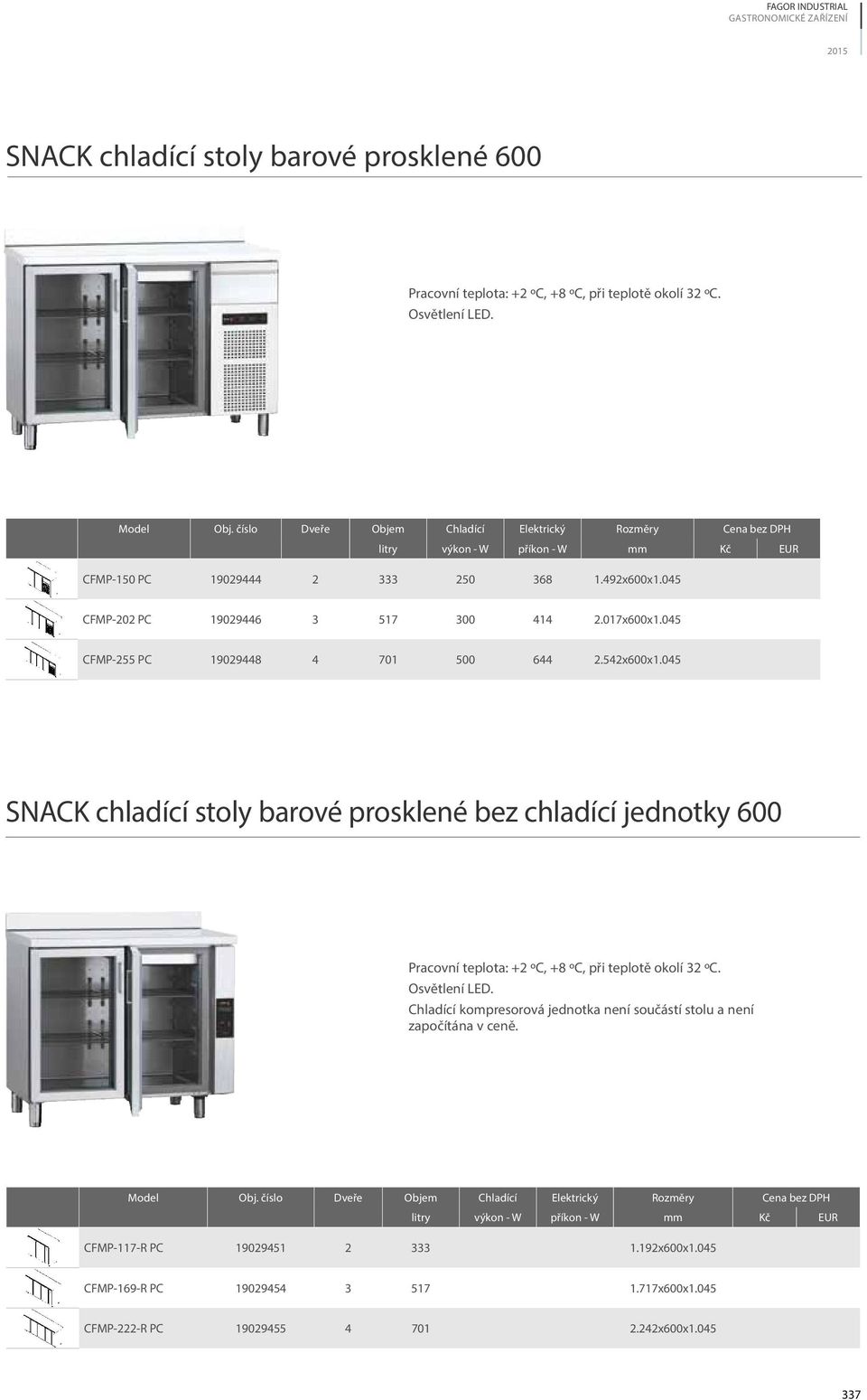 045 SNACK chladící stoly barové prosklené bez chladící jednotky 600 Pracovní teplota: +2 ºC, +8 ºC, při teplotě okolí 32 ºC. Osvětlení LED.