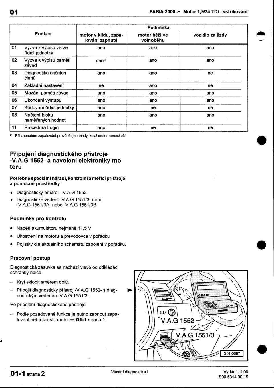 jednotky ano ne ne 08 Naètení bloku ano ano ano namìrených hodnot 11 Procedura Login ano ne ne aj Pfi zapnutém zapalováni provádìt jen tehdy, když motor nenaskoèf mo- Pøipojení diagnostického