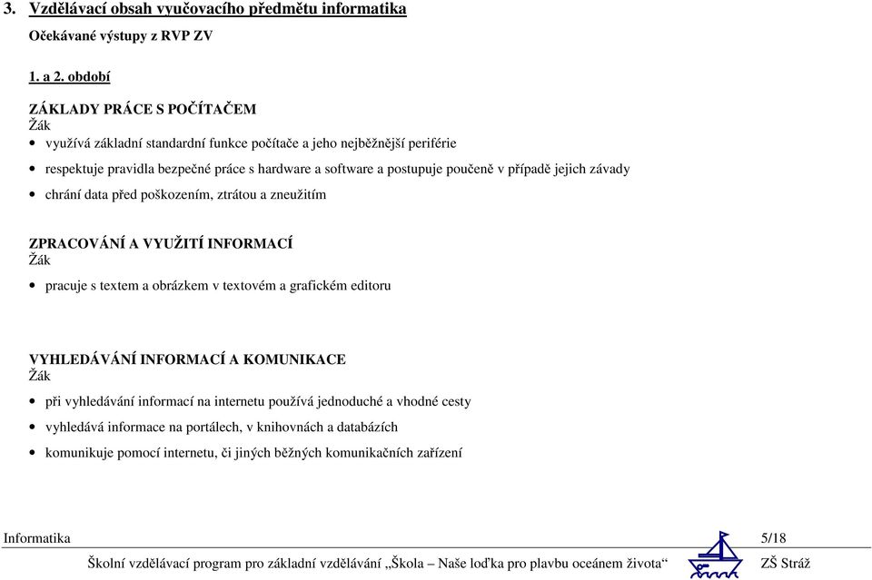 postupuje poučeně v případě jejich závady chrání data před poškozením, ztrátou a zneužitím ZPRACOVÁNÍ A VYUŽITÍ INFORMACÍ pracuje s textem a obrázkem v textovém a