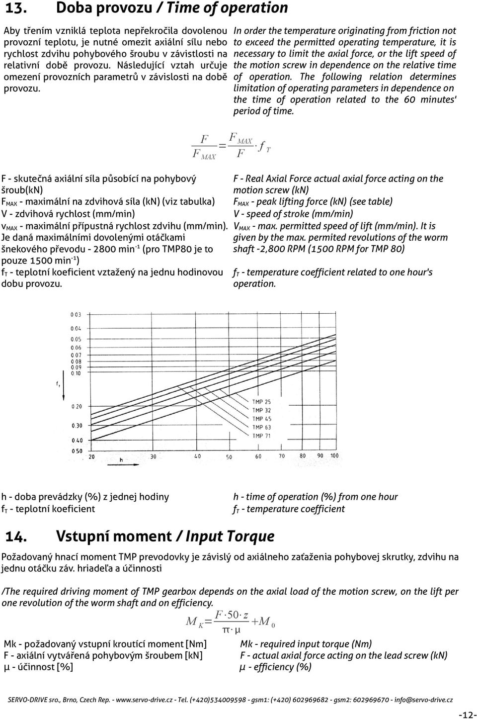 In order the temperature originating from friction not to exceed the permitted operating temperature, it is necessary to limit the axial force, or the lift speed of the motion screw in dependence on