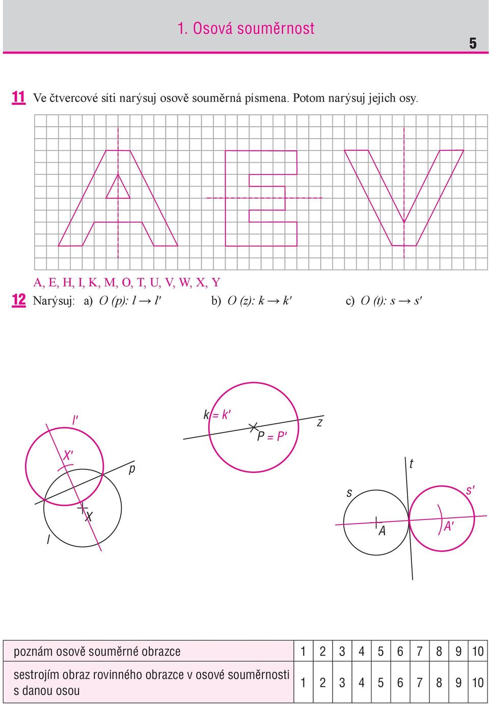 A, E, H, I, K, M, O, T, U, V, W, X, Y 12 Narýsuj: a) O (p): l l' b) O (z): k k' c) O (t): s