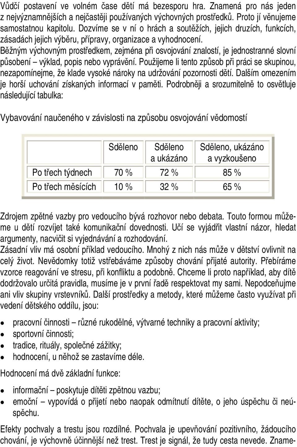 Běžným výchovným prostředkem, zejména při osvojování znalostí, je jednostranné slovní působení výklad, popis nebo vyprávění.